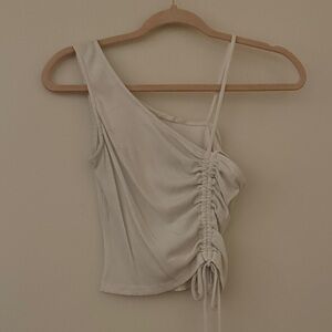 ILLA ILLA Cream Asymmetrical Ruched Tank Top